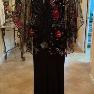 Elegant Black and Red Embroidered Dress